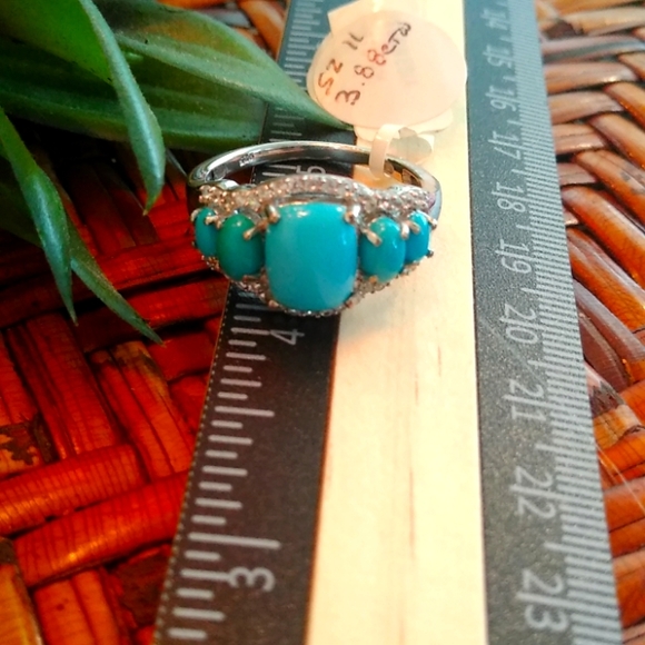 ARIZONA SLEEPING BEAUTY TURQUOISE, CAMBODIAN ZIRCON RING - Picture 5 of 8